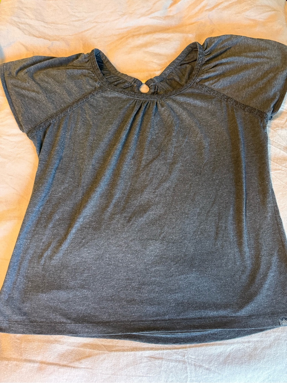 Prana Charcoal Gray Short Sleeve with Back Keyhole Detail Tee